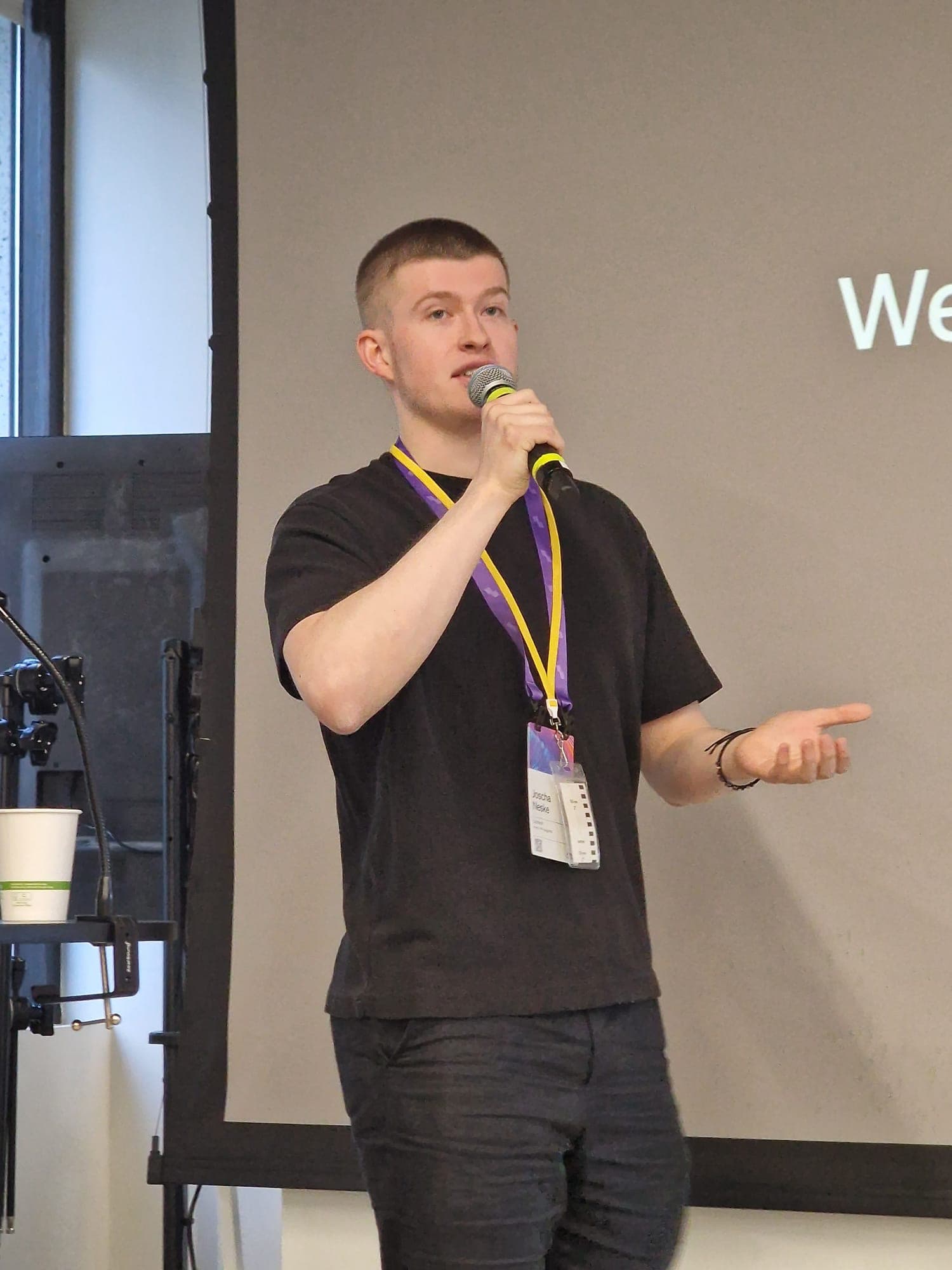 Josh giving a talk at a developer meetup